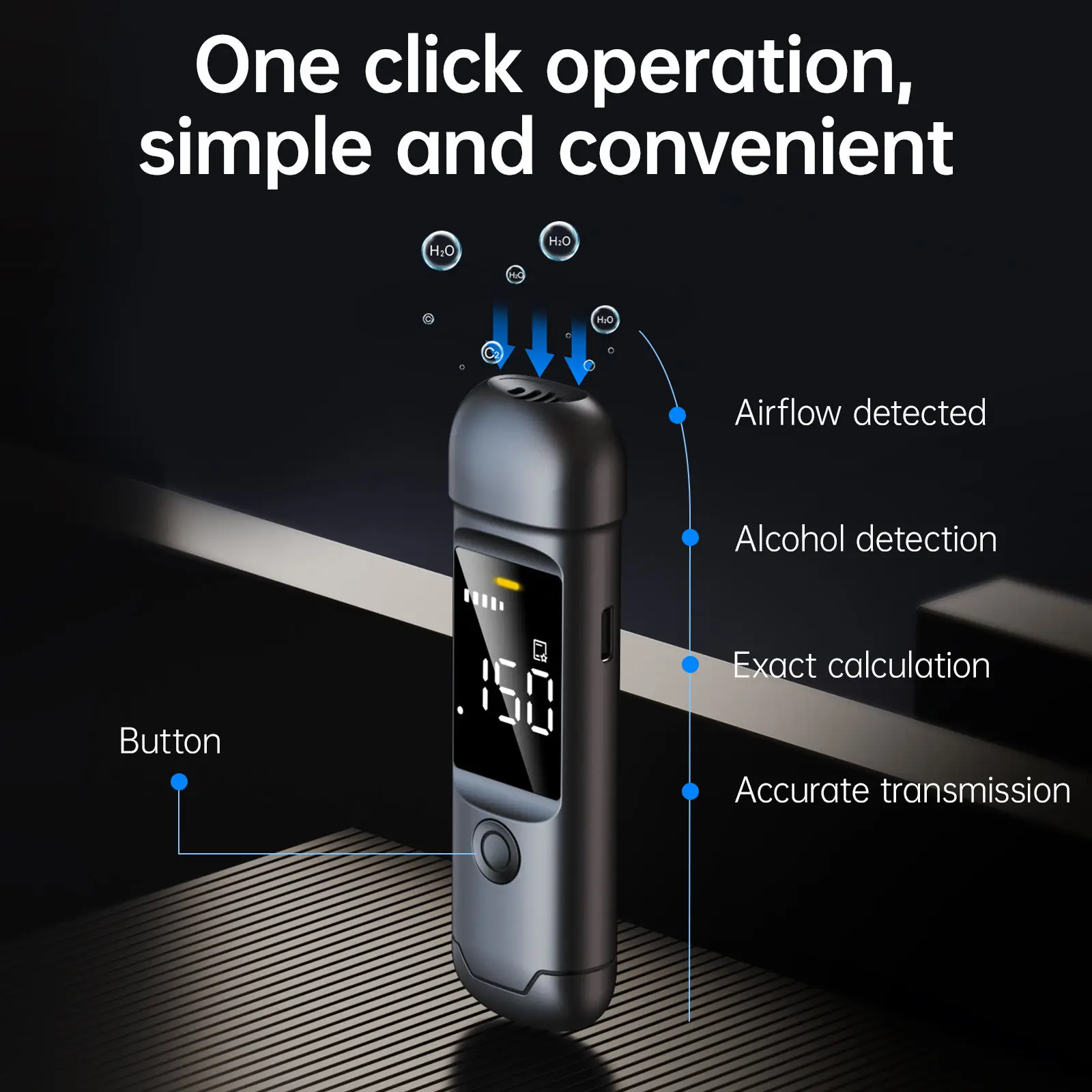 High-precision digital alcohol tester, portable alcohol detector, LCD display, high sensitivity, continuous detection capability