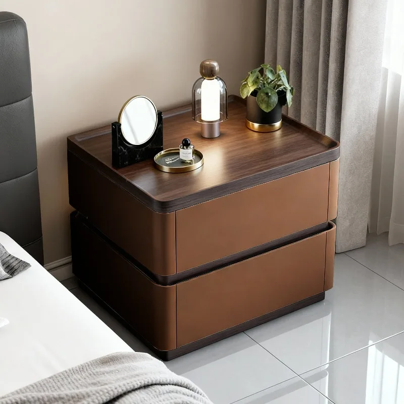 

Japanese Glossy Nightstands Designer Look Brown Narrow Luxury Bedside Table Lounges Unique Mesitas De Noche Furniture For Home