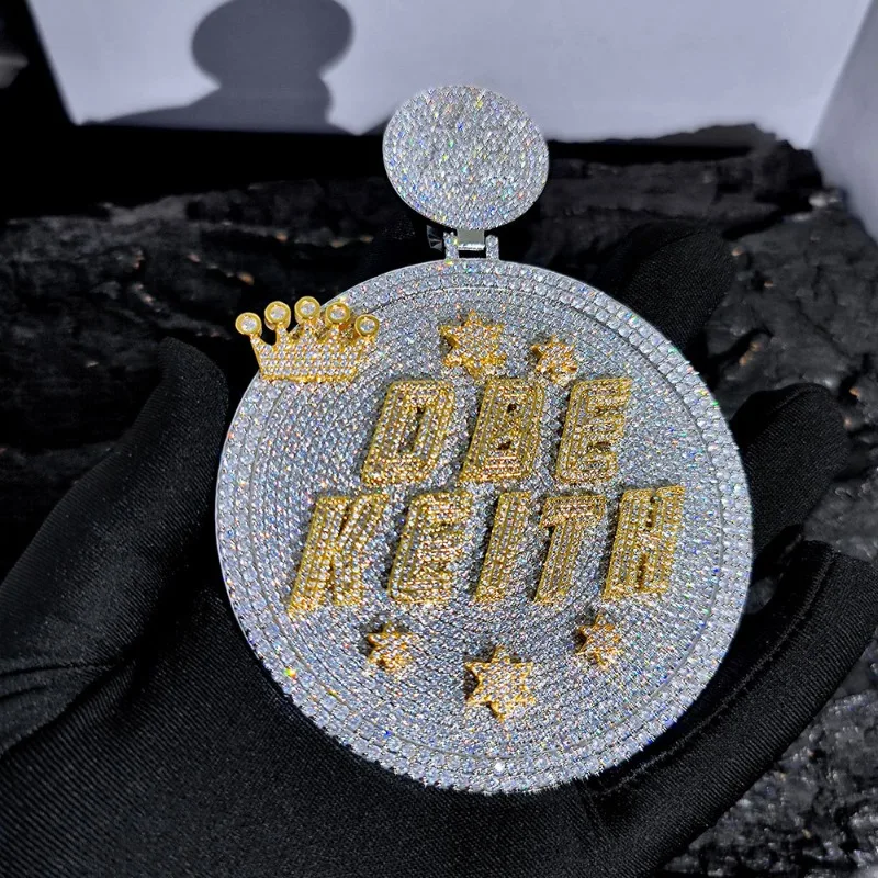 King Crown with TOP Initial Pendant | Iced Out CZ Moissanite Necklace, Star Detail, Luxury Silver Gift for Him pendant