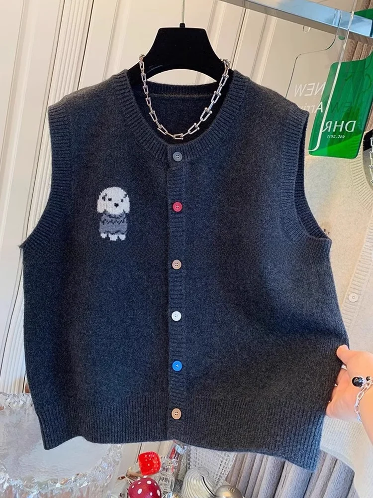 

Потрясающий вязаный жилет с вышивкой для собак, на пуговицах, свободного кроя, для многослойного ношения, для повседневной носки, с круглым вырезом, стандартной длины, шерстяной.