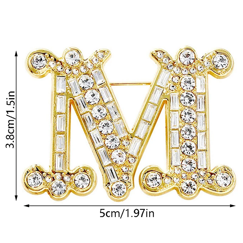 Fashion Crystal Zircon M-letter Brooch Pin For Backpack Collar Lapel Pin Party Jewelry Accessories