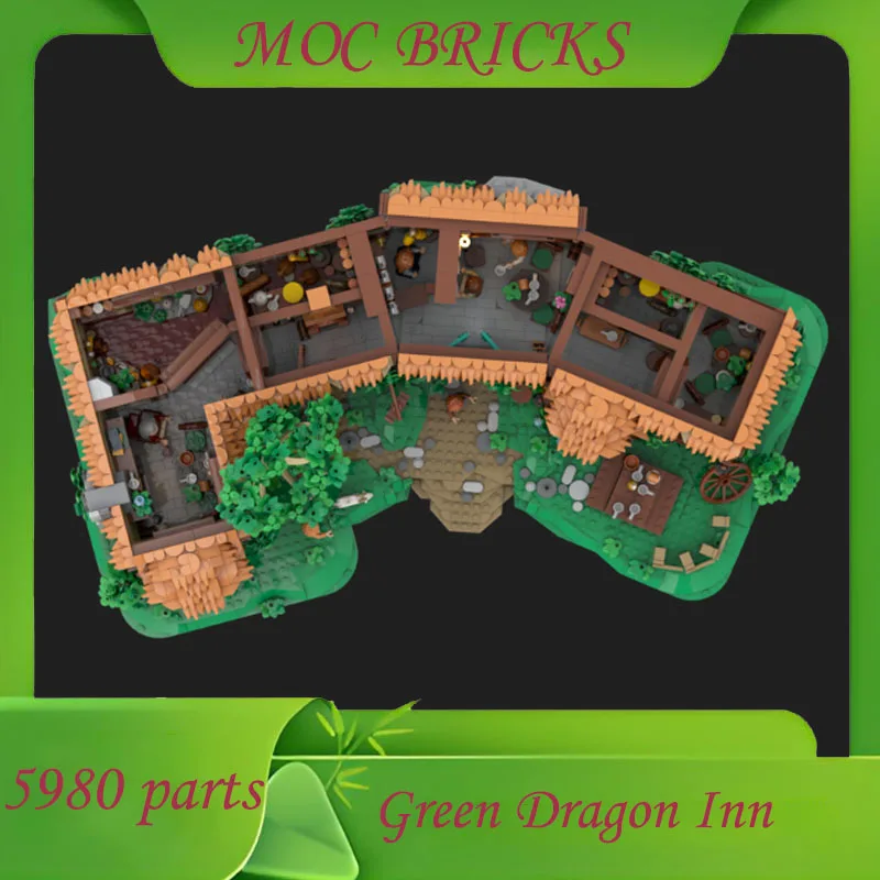 Personnalisé 5980 pièces vert Dragon Inn modulaire MOC créatif vue sur la rue modèle Architecture bricolage éducation assemblage modèle cadeaux d'anniversaire