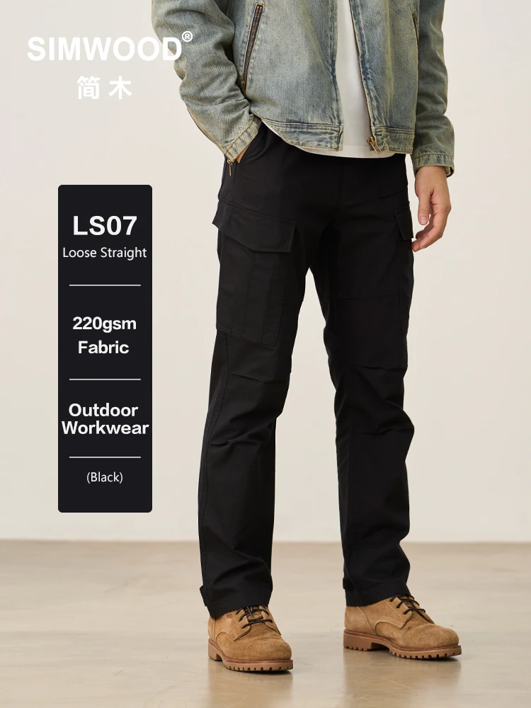 

SIMWOOD 2025 Autumn New Loose Straight 220gsm Fabric Cargo Pants Men Outdoor Fashion Tactical Trousers Plus Size