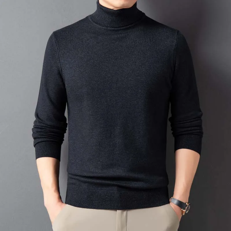 Men Turtleneck Sweater Solid Color Premium Cashmere Sweater Pullover Slim Knitwear Knit Shirt Long Sleeve Casual Winter Sweater