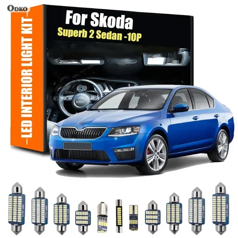 For Skoda Superb 2 Sedan 10Pcs Canbus LED Bulb Car Interior Light Kit Hatchback Combi Car Lights Signal Lamp