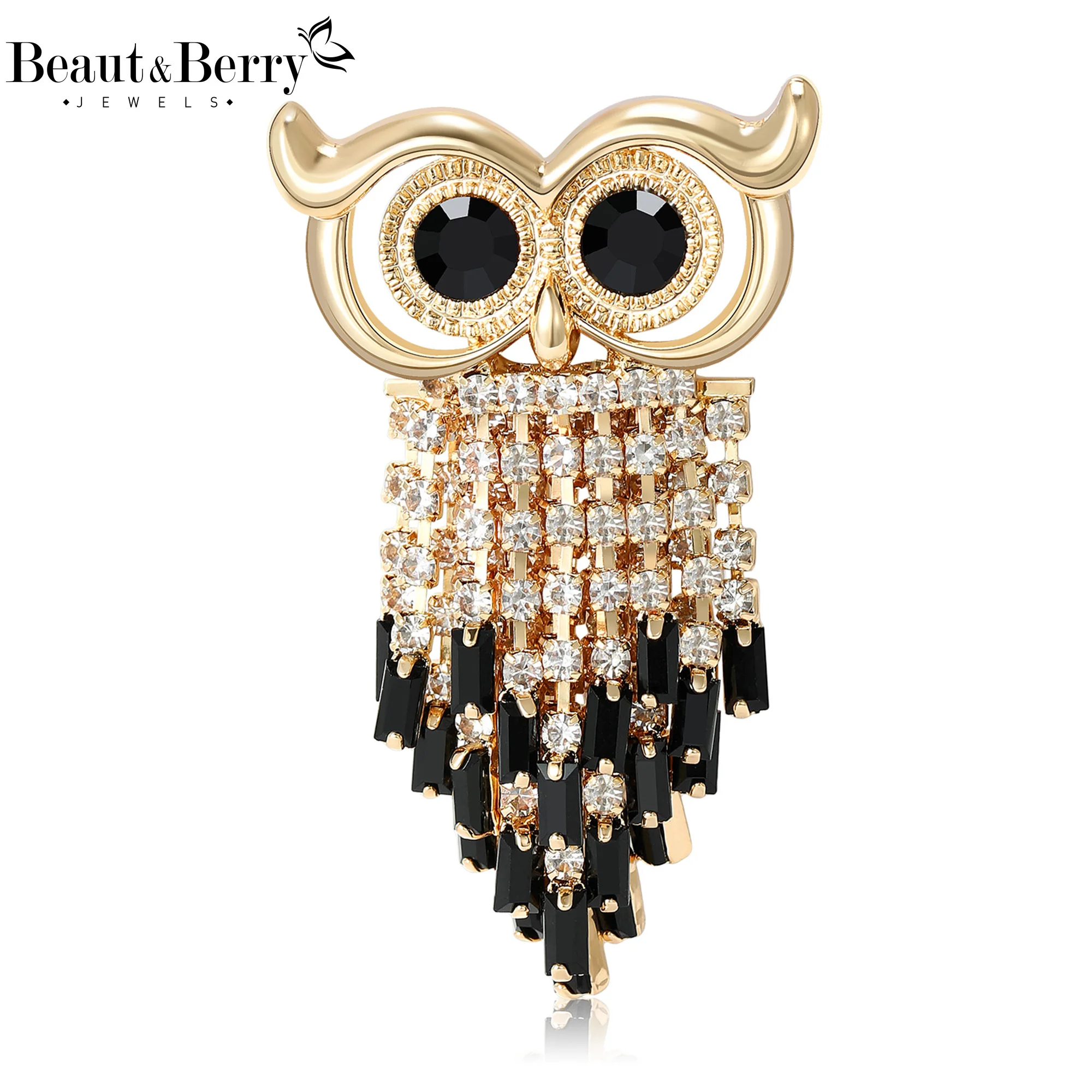 Beaut&Berry Luxury Rhinestone Lanyard Owl Brooches for Women Unisex Animal Pins New Year Gifts Fashion Jewelery Accessories