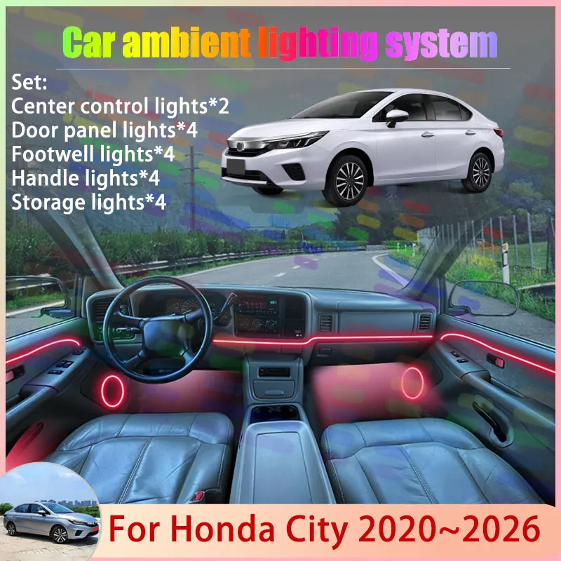 

Для Honda City GN1 GN2 GN3 GN5 MK7 2020 ~ 2026 2021 2/18 в 1 автомобильная атмосферная лампа RGB абажур ансамбль стример атмосферный набор