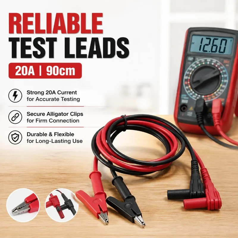 20A 90cm Alligator Clip to Banana Plug Test Cable Lead Connector Dual Probe 4mm Crocodile Clip for Multimeter Measure Tool