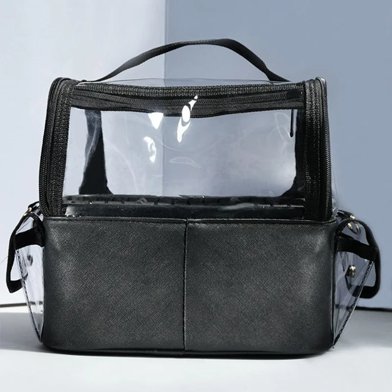 Black Clear PVC Multi Pockets Tote Bag Stadium Approved Transparent Crossbody Makeup Bags Women Portable Travel Skincare Handbag