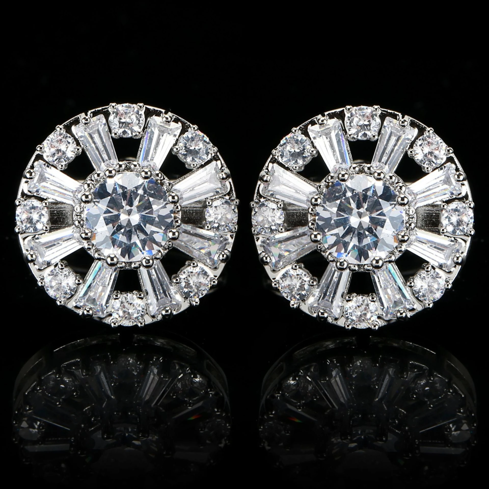 Luxury Women's Round Rhinestone Cufflinks Men's French Shirts High-end Button Business Party Clothing Accessories Jewelry