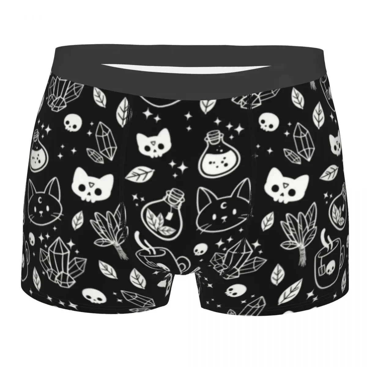 Witch Underwear Male Sexy Print Customized Halloween Cat Skull Boxer Shorts Panties Briefs Soft Underpants