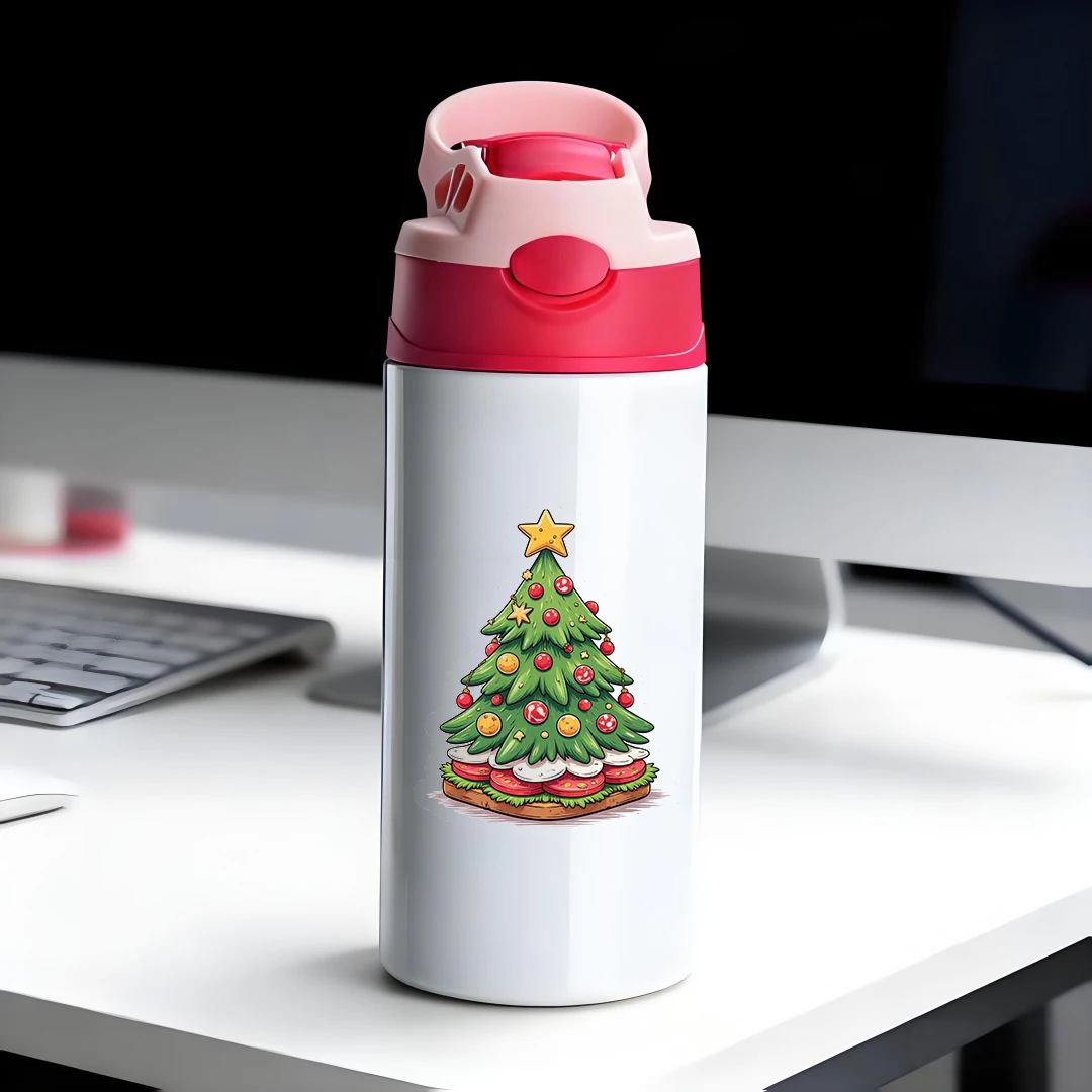 

304 Stainless Steel Insulated Cup + Cartoon Christmas Tree Straw Cup Children's Insulated Water Bottle Christmas Gift Edition
