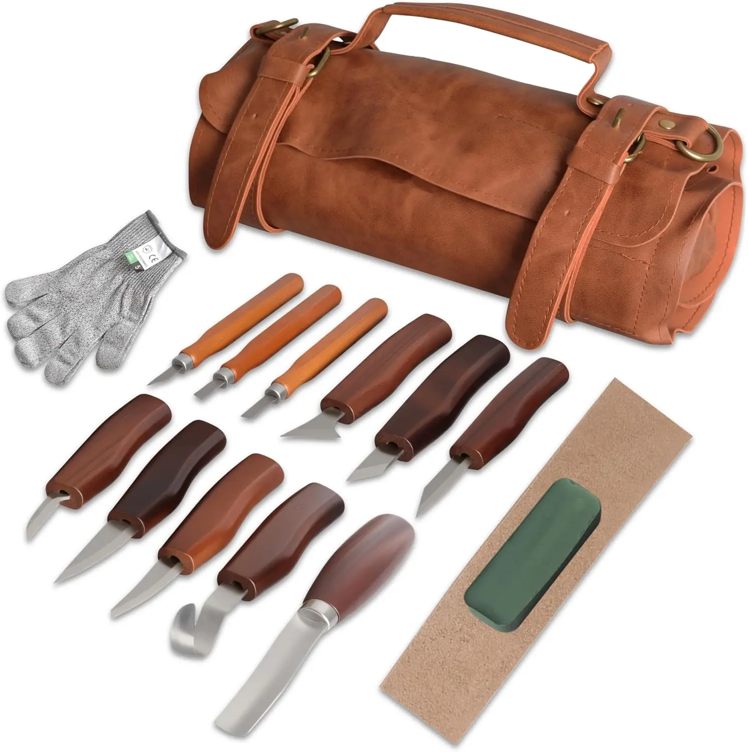 15Pcs Professional Wood Carving Kit For Beginners Woodcarving Tools Set with Polishing Compound For Whittling Sculpting DIY Art