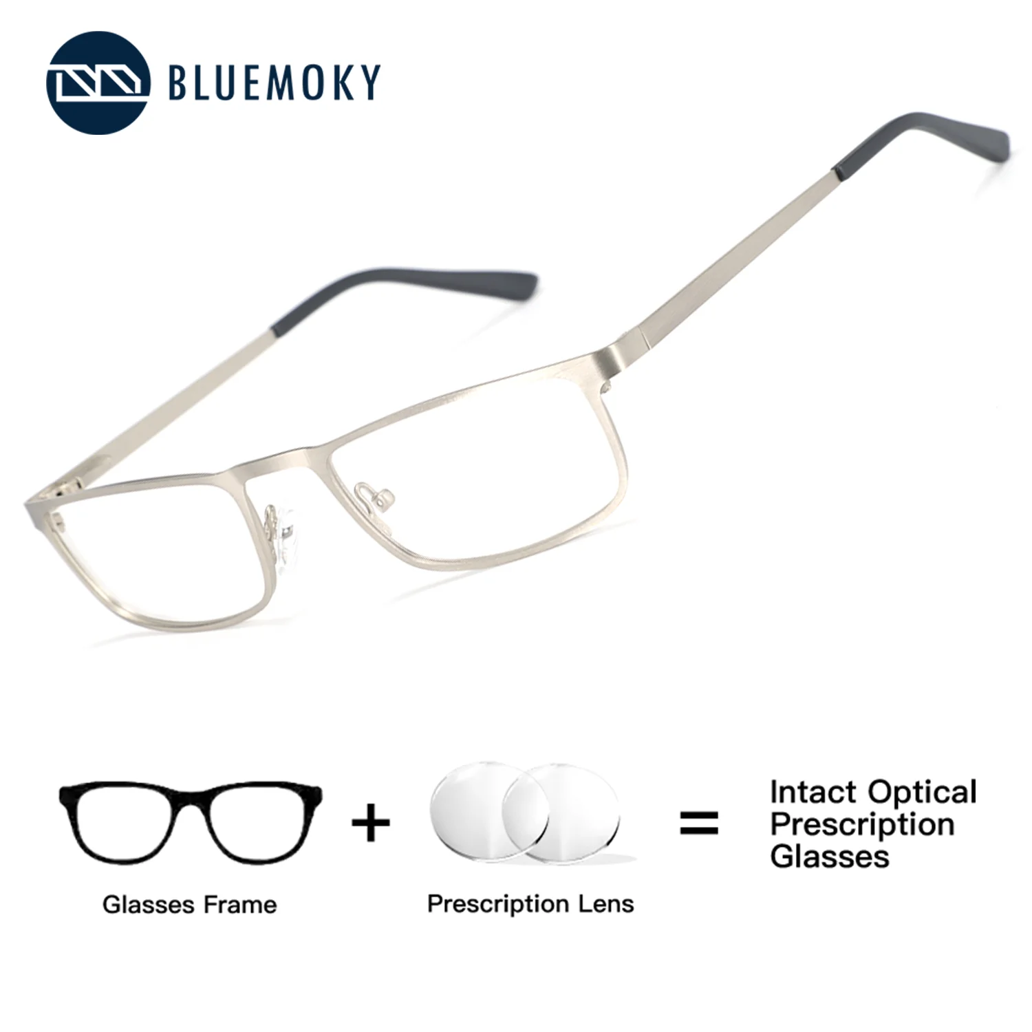 

BLUEMOKY Metal Rectangle Frame Mens Prescription Eyeglass Custom With Blue Light Blocking Myopia Glasses for Man
