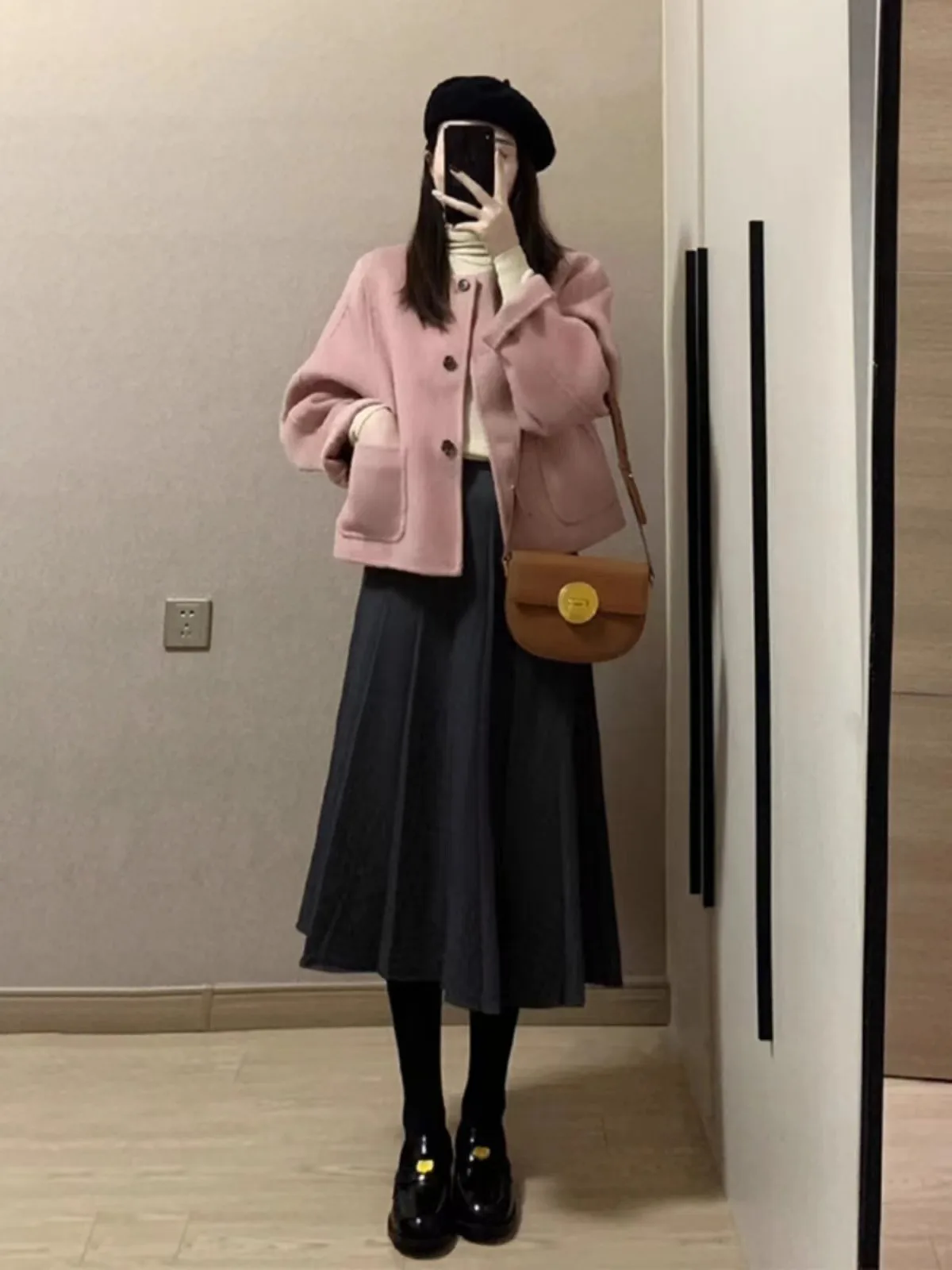 Plus Size Age Reducing Slimming Women Suit Jacket Skirt Autumn and Winter Korean Style Coat Top Long Pleated Skirt Two-piece Set