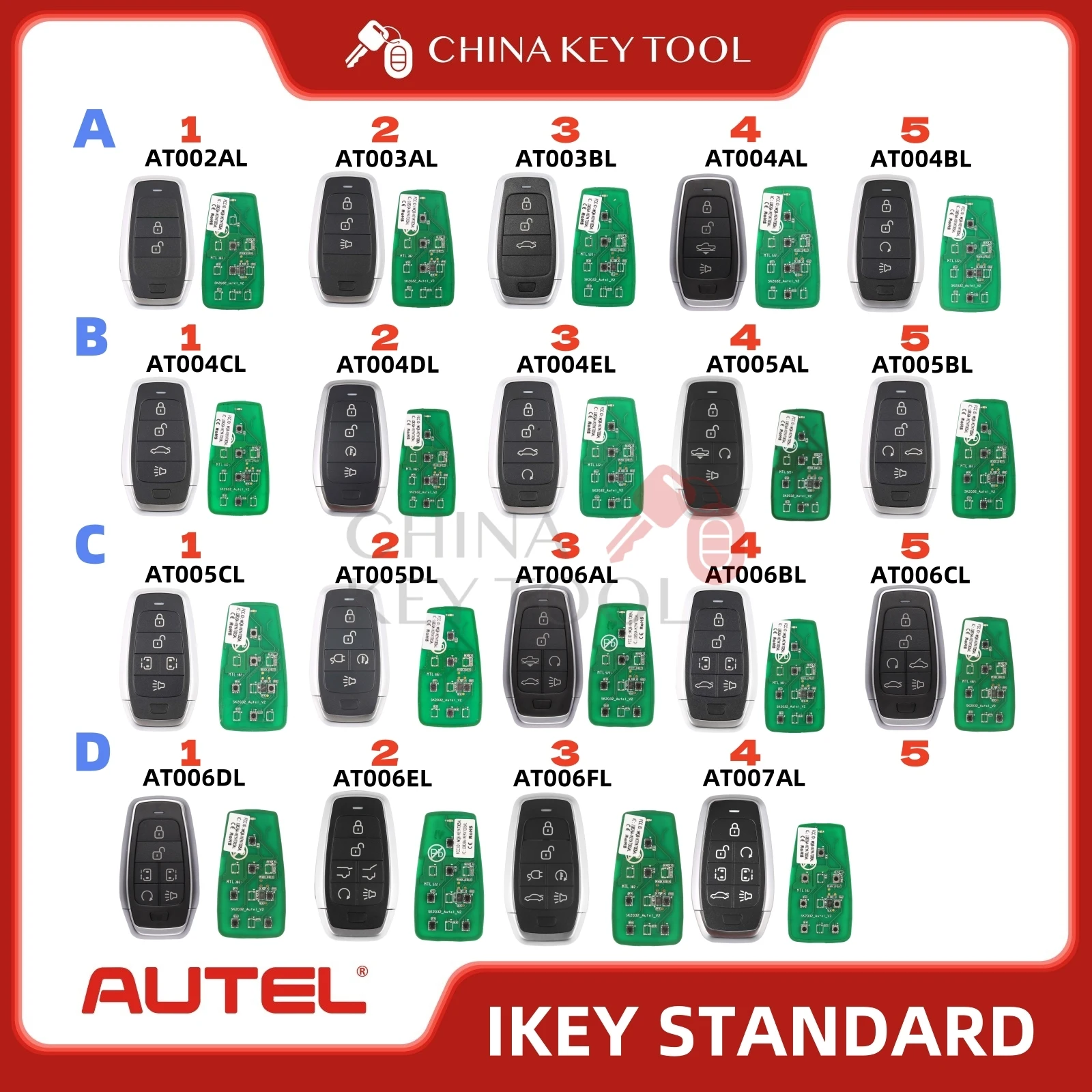 AUTEL IKEY SMART KEY AT002AL AT003AL AT003BL AT004AL AT004CL AT004EL AT005BL AT006AL AT006BL AT006CL AT006DL AT006EL AT007AL