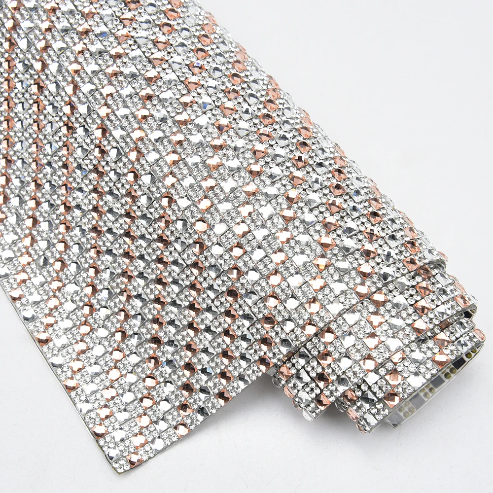 24*40cm Self Adhesive Glass Square and Round Rhinestone Sheet Crystal Diamond Mesh Trim Diy Phone Furniture Clothing Accessories