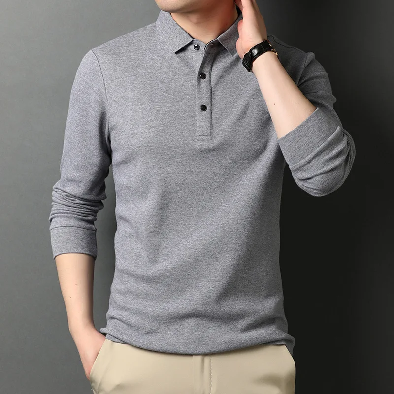 

Loose Long Sleeve T-Shirt Men's Overhead Pure Color Collar T-Shirt Spring Autumn American Men's Clothing Versatile Casual Wear