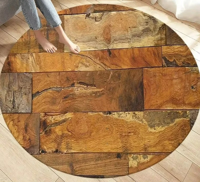 

Wood Grain Round Rug – Washable Non-Slip Kids Play Mat for Living Room Bedroom Kitchen Sofa Area Home Decor