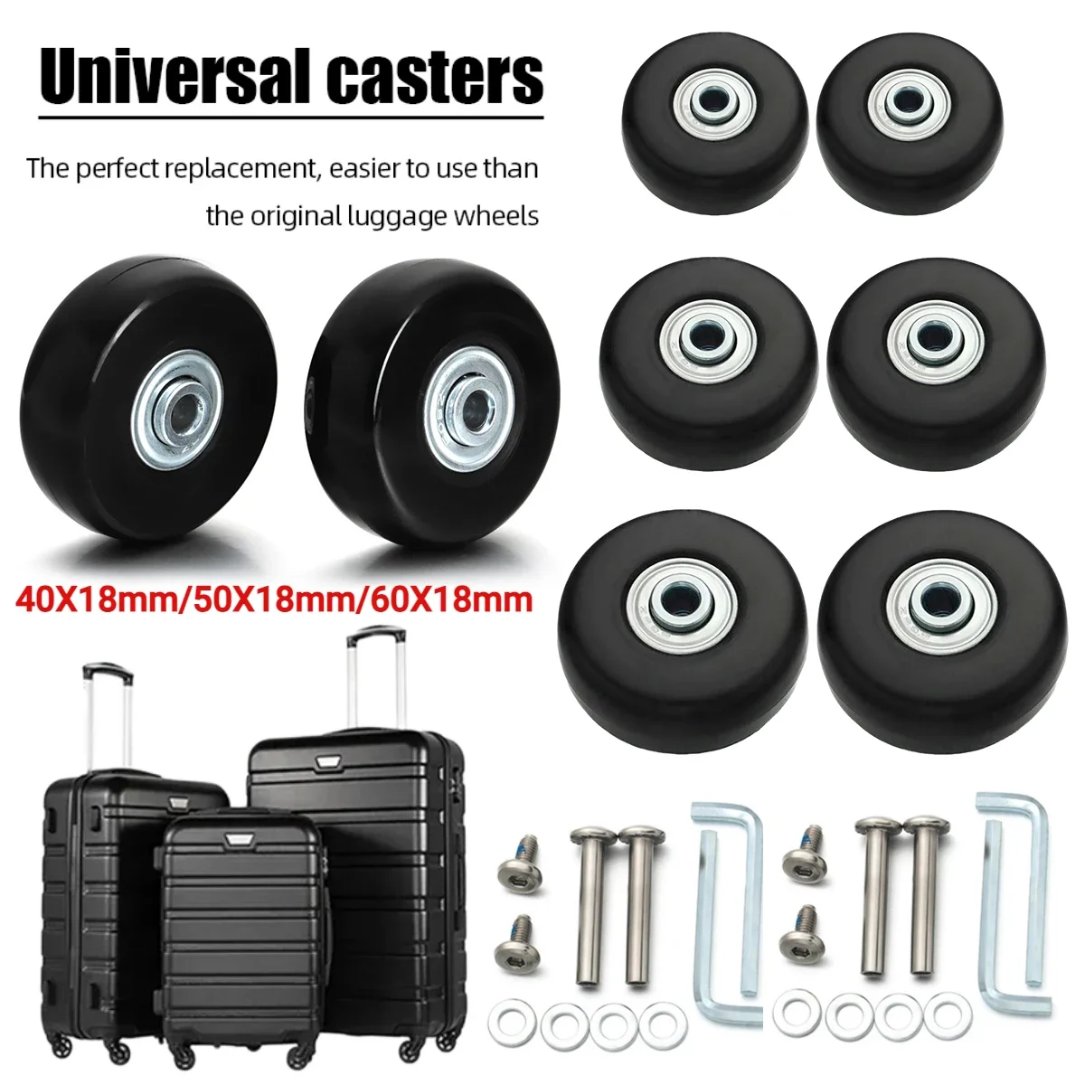 1Pair Mute Travel Luggage Wheels Repair Replacement Dia40/50/60mm Suitcase Part Axles Durable Sliding Resistant Flexible Caster