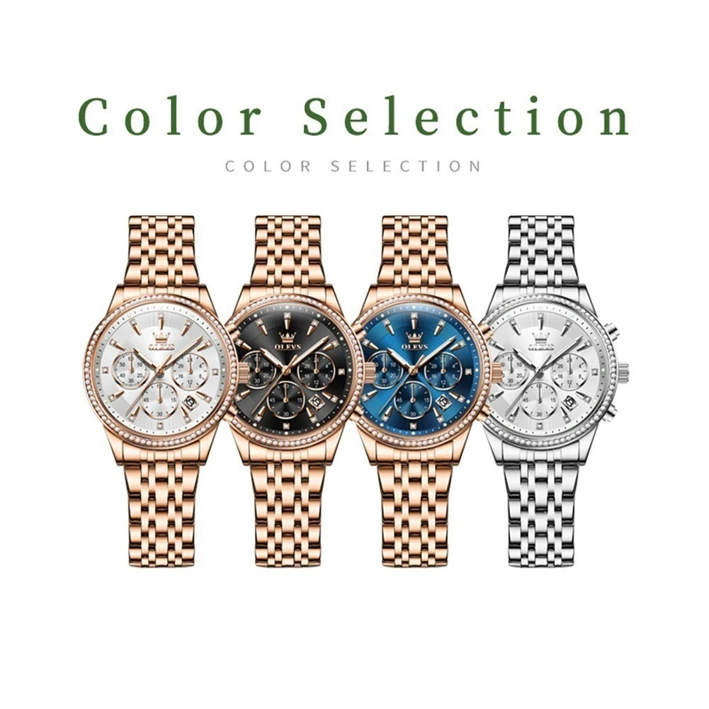 OLEVS 5582, кварцевые модные часы, подарок, круглый циферблат, ремешок для часов из нержавеющей стали, наручные часы, хронограф, календарь
