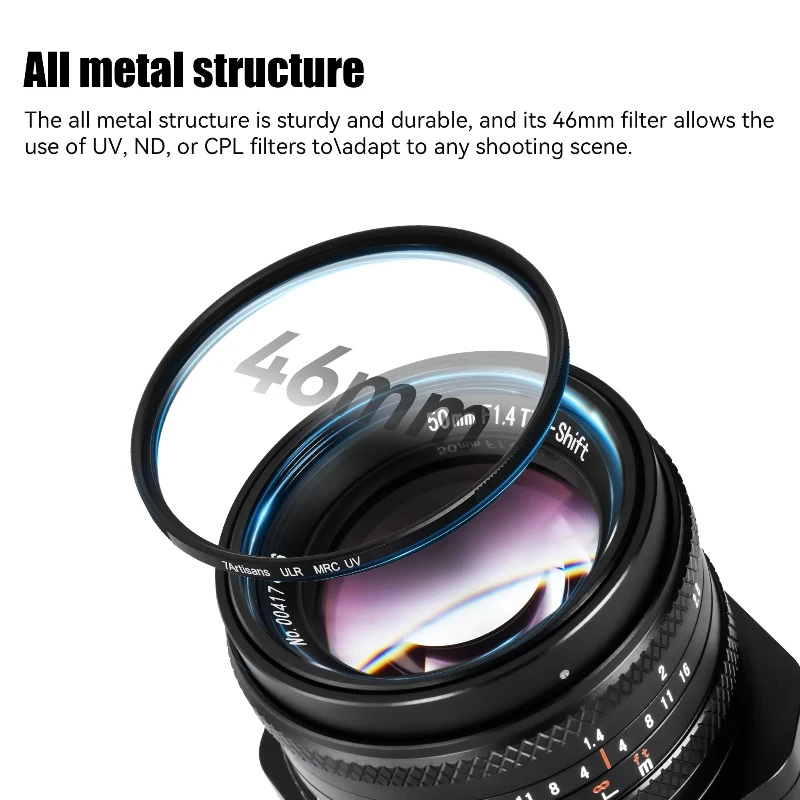 7artisans 50mm F1.4 Tilt-Shift Manual Camera Lens Large Aperture APS-C Lens with 2-in-1 For Sony E ZVE10 FUJIFX Micro 4/3