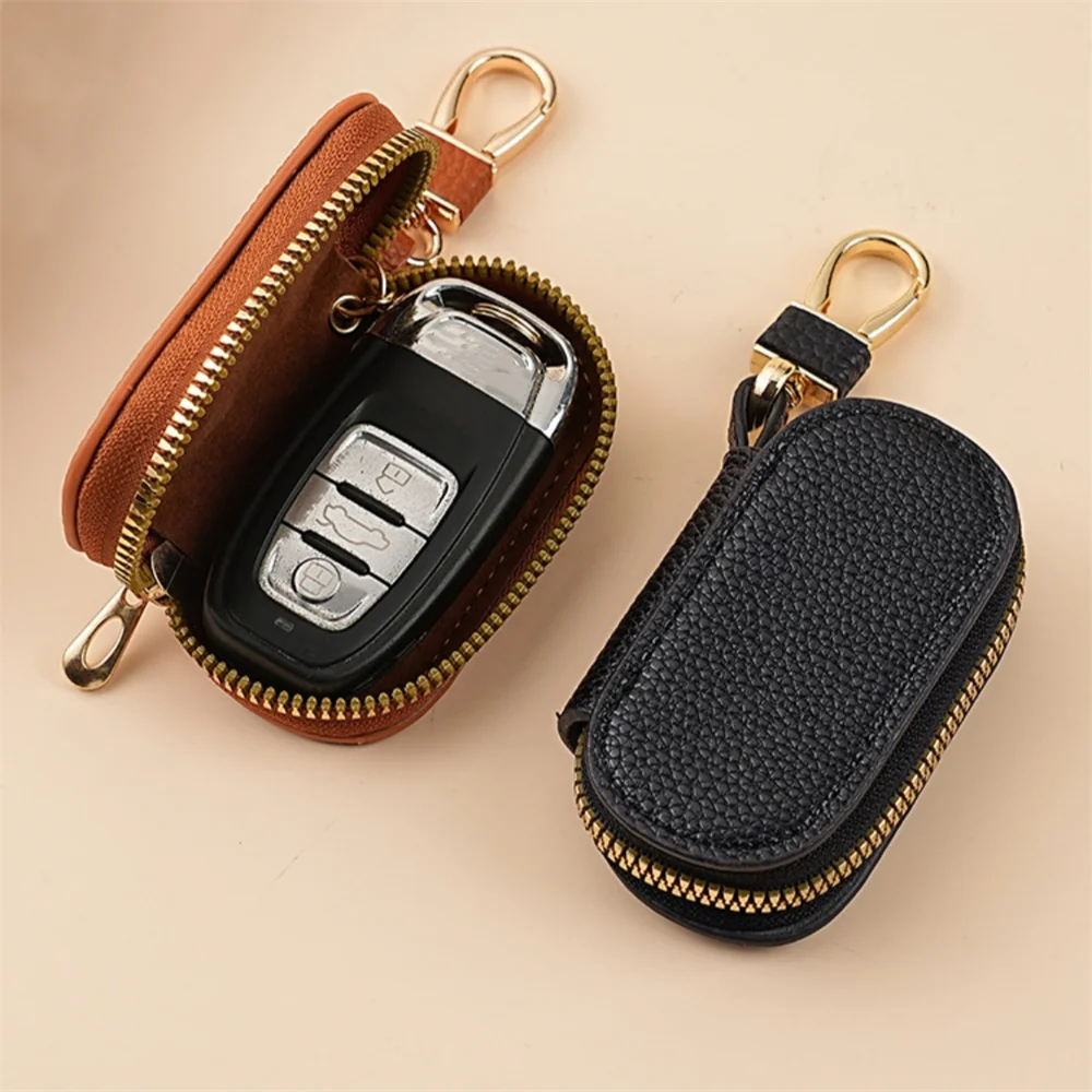 

Portable Keychain Key Holder Bag Solid Color Lychee Pattern Leather Car Key Wallet Housekeeper Key Organizer Pouch for Men Women