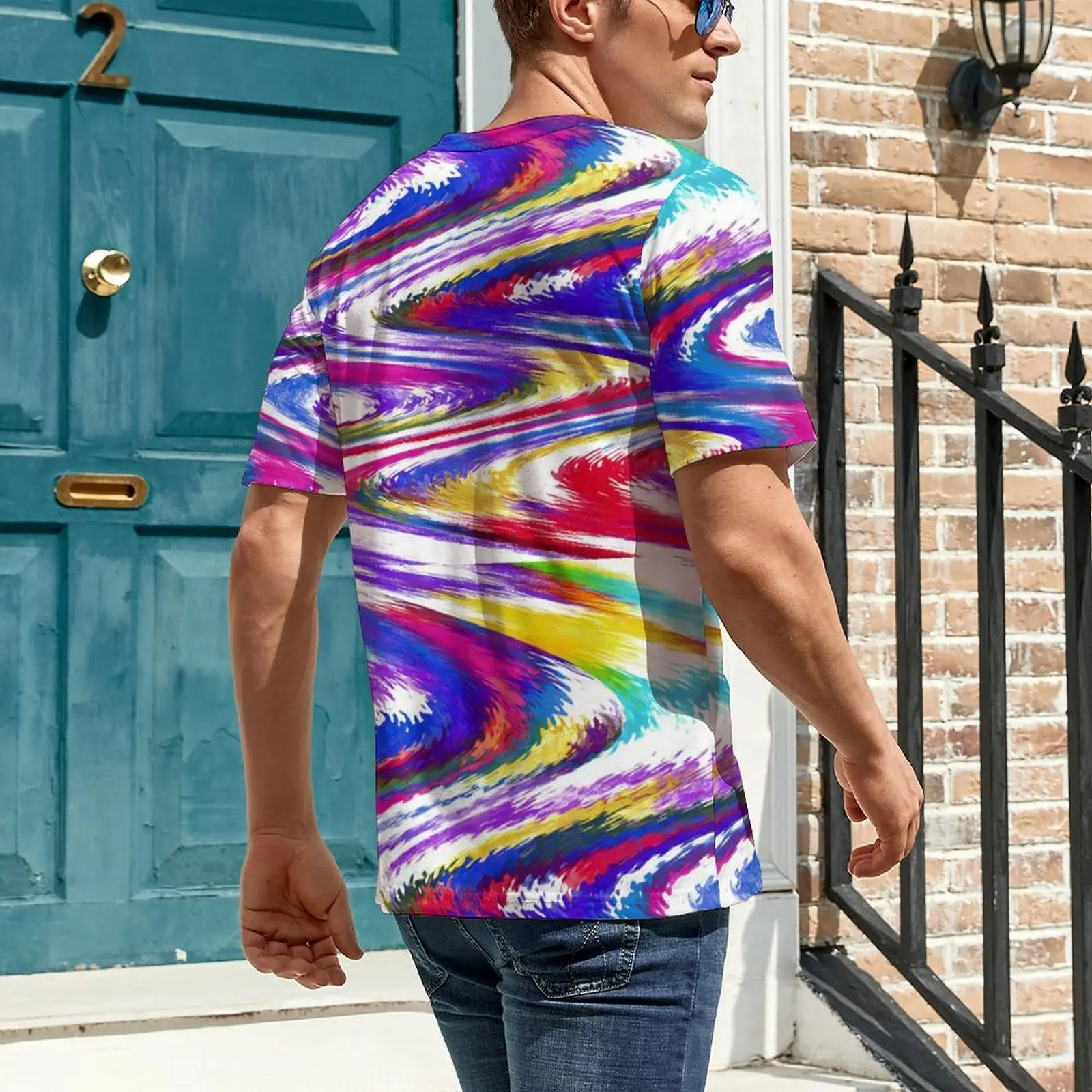 Men Brightly Curve T-Shirt Colorful Print Vintage T-Shirts Short-Sleeved Printed Tshirt Hot Summer Streetwear Oversized Clothing