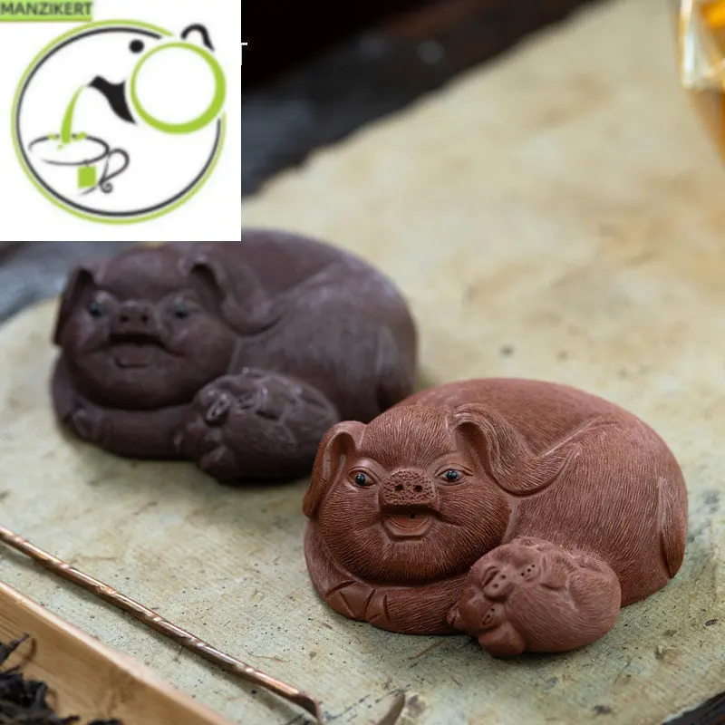 

Creativity Pig Statue Ornaments Handmade Sculpture Yixing Purple Clay Tea Pet Tea Ceremony Crafts Chinese Tea Set Decoration