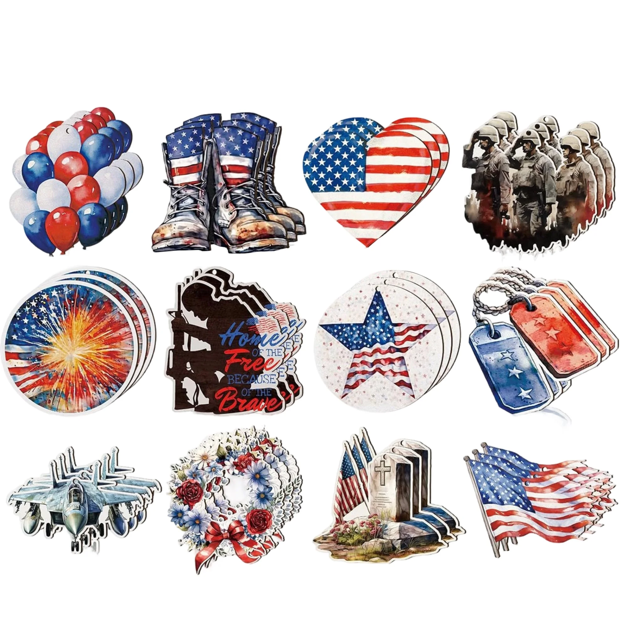 

Independence Day Patriotic Wooden Hanging Ornaments Set with American Flag Theme for Festive Tree Decoration
