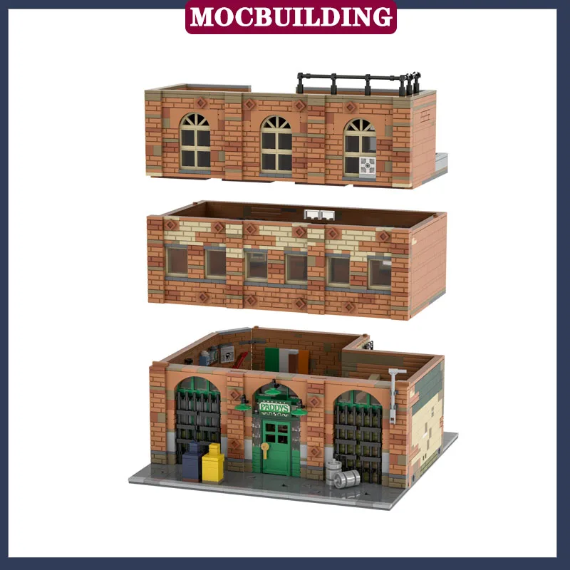 MOC City Street View Architecture Modular Pub Model importer, Night Assembly Collection Series, Toy Gifts