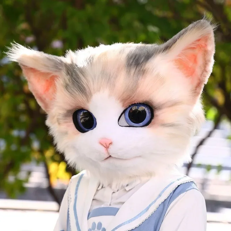 Kigurumi Cosplay Headgear Handmade Furry Cat Mask Kig Cos Anime Persian Cats Fursuit Head Halloween Furry Animal Head Mask