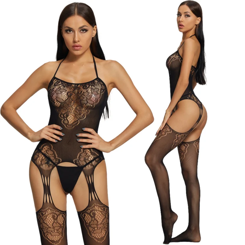 XXL Plus Size Fishnet Mesh Hot Sexy Lingerie Open Crotch Underwear Hollow Out Bodysuit Women Catsuit Sex Clothes Body Stockings