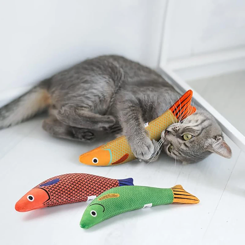 3pcs Saury Fish Cat Toys Crinkle Sound Plush Cat Toys Interactive Cat Kicker Toys for Indoor Kitten Cat Catnip Toy