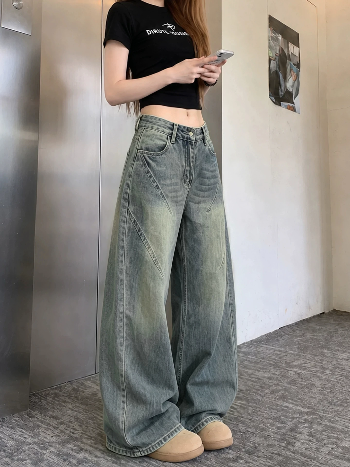Calças Jeans Retrô Americanas de Perna Larga Masculinas e Femininas Outono 2026 Nova Tendência Caimento Solto Casual Comprime...