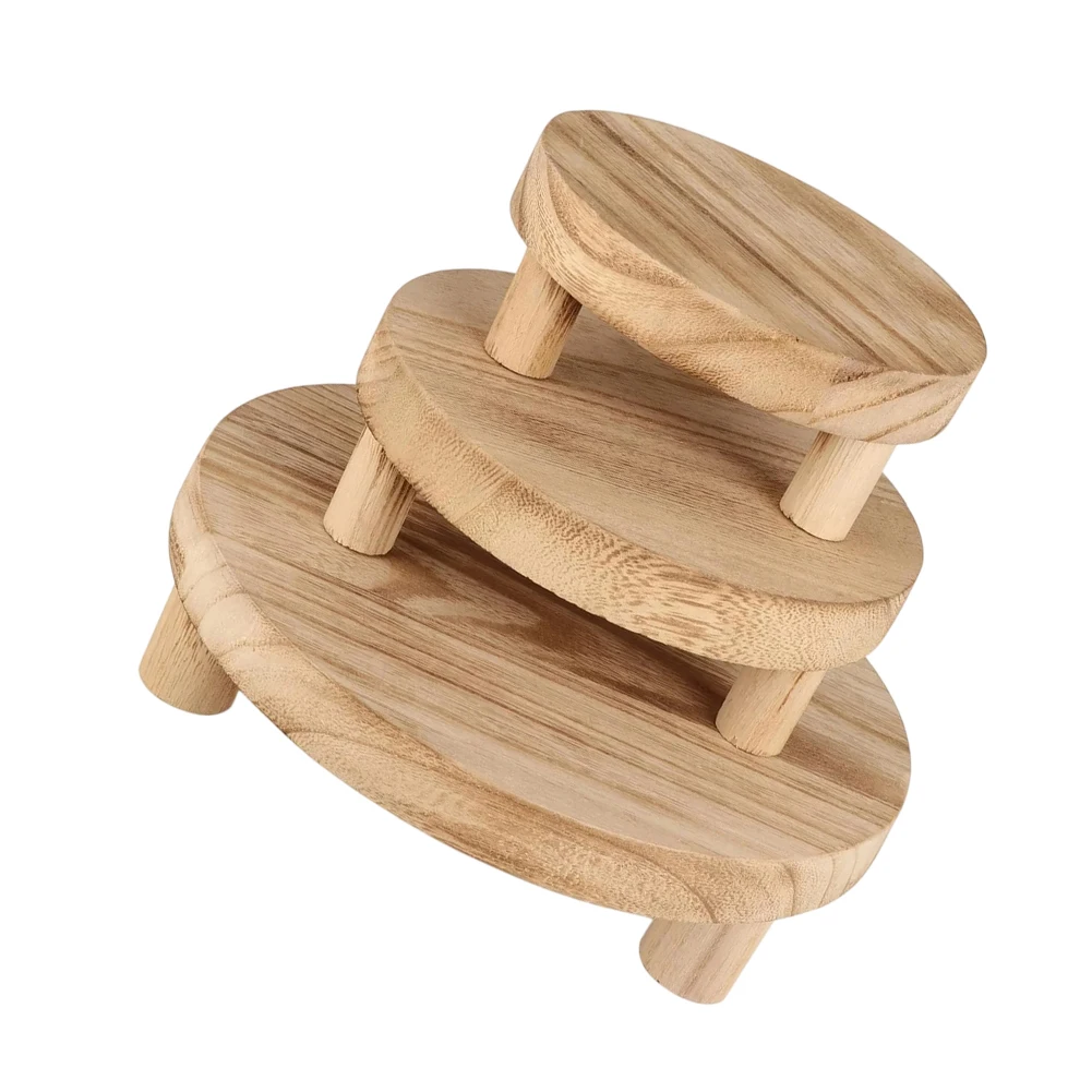 3Pcs Wood Flower Pot Base Stand Round Riser Tray Plant Holder For Indoor Outdoor Garden Decoration Display Support