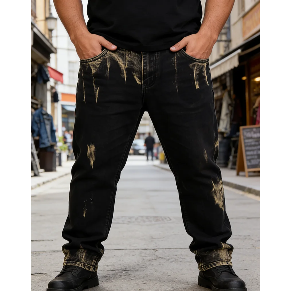 

Мужские джинсы европейского и американского производства, модный бренд, стиль high street, градиентный цвет, мужские джинсы прямого кроя с легкой эластичной вставкой.