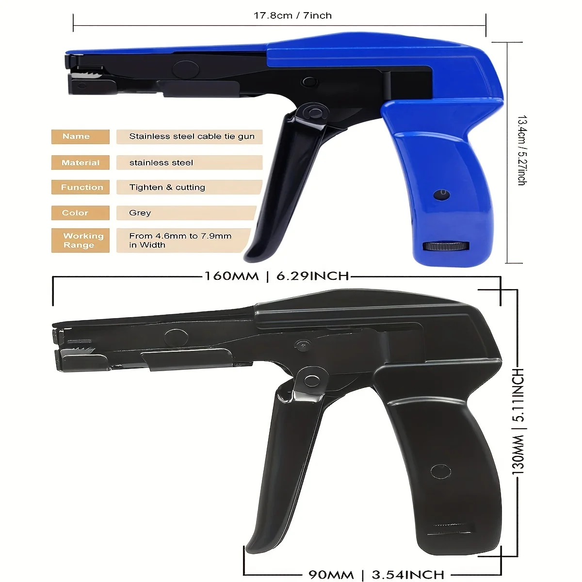 Strumento per fascette, pistola per fascette di fissaggio e pistola per fascette a filo con impugnatura in acciaio per fascette in Nylon