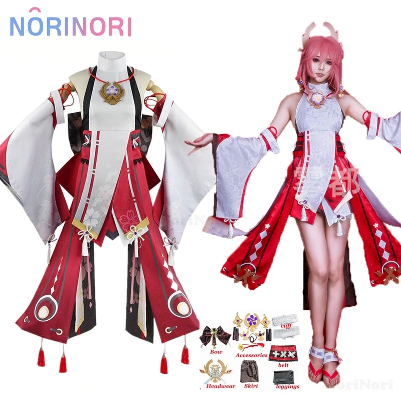 Genshin Impact Yae Miko Guuji Yae Cosplay Costume Genshin Deguisement Wig Dress Party Outfit Halloween Costumes Pink Women Suit