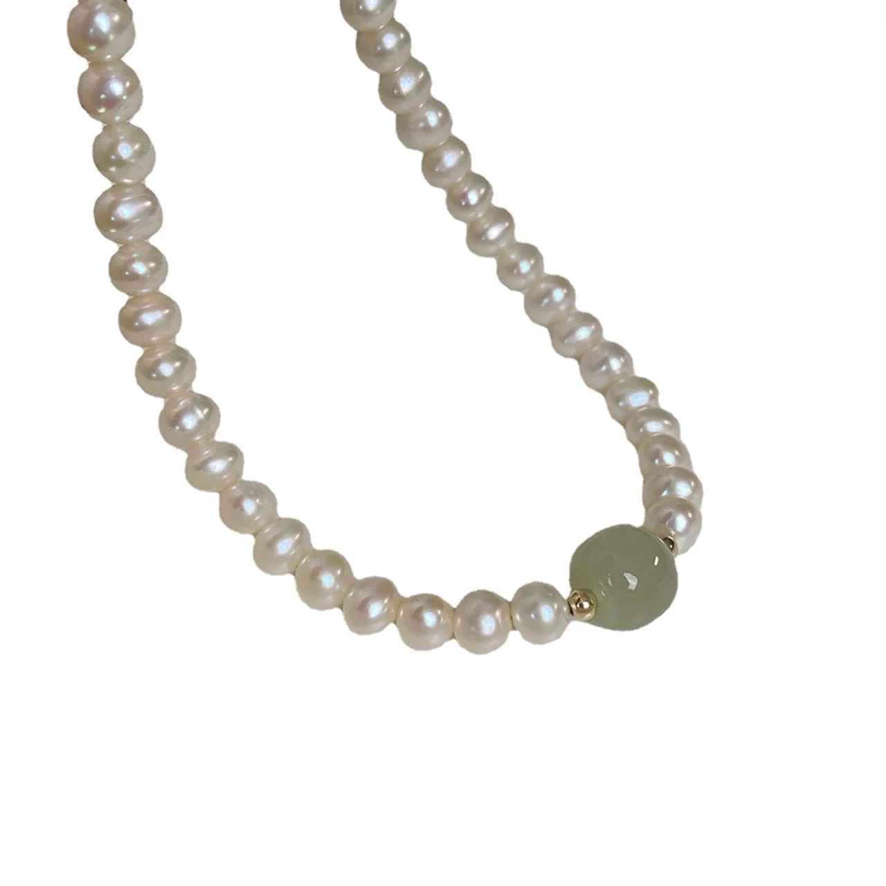 100 % natürliche helle Süßwasserperle und Nephrit-Jade-Stein, 14 Karat Gold gefüllt, weibliche Halskette, Schmuck für Frauen, kurze Ketten, Geschenke – Detail 8