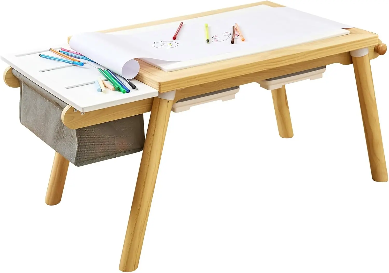 Table for Toddlers, Kids Table with 3 Toys Storage Space and Paper Rack for Play and Study, Toddler Lego Table