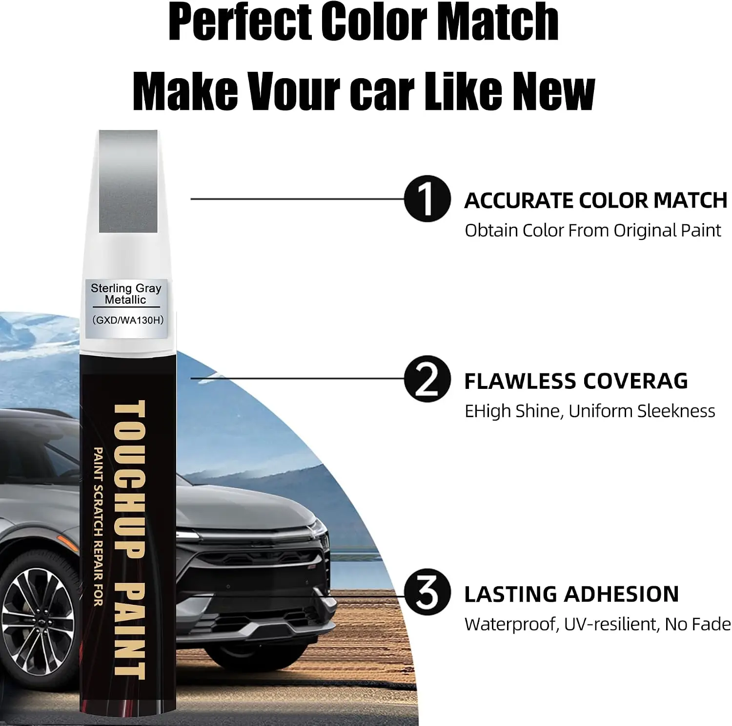 Sterling Gray Metallic GXD/WA130H for Chevrolet Touch Up Paint Kit[2K Clear Coat Included],Exact Color Match Touch Up Paint