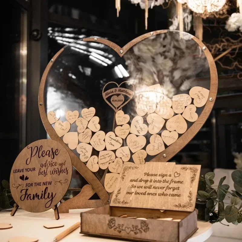 Wedding Signature Guest Books Drop Heart Guestbook Wood Heart Shap Guest Drop Box Welcome Card Sweet Wedding Decorations