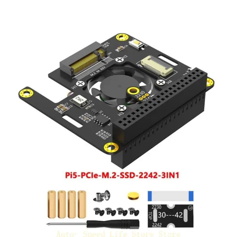 02DA PCIE para M.2 Adaptador para 5 com ventilador resfriamento integrado, dissipador calor alumínio, taxa dados