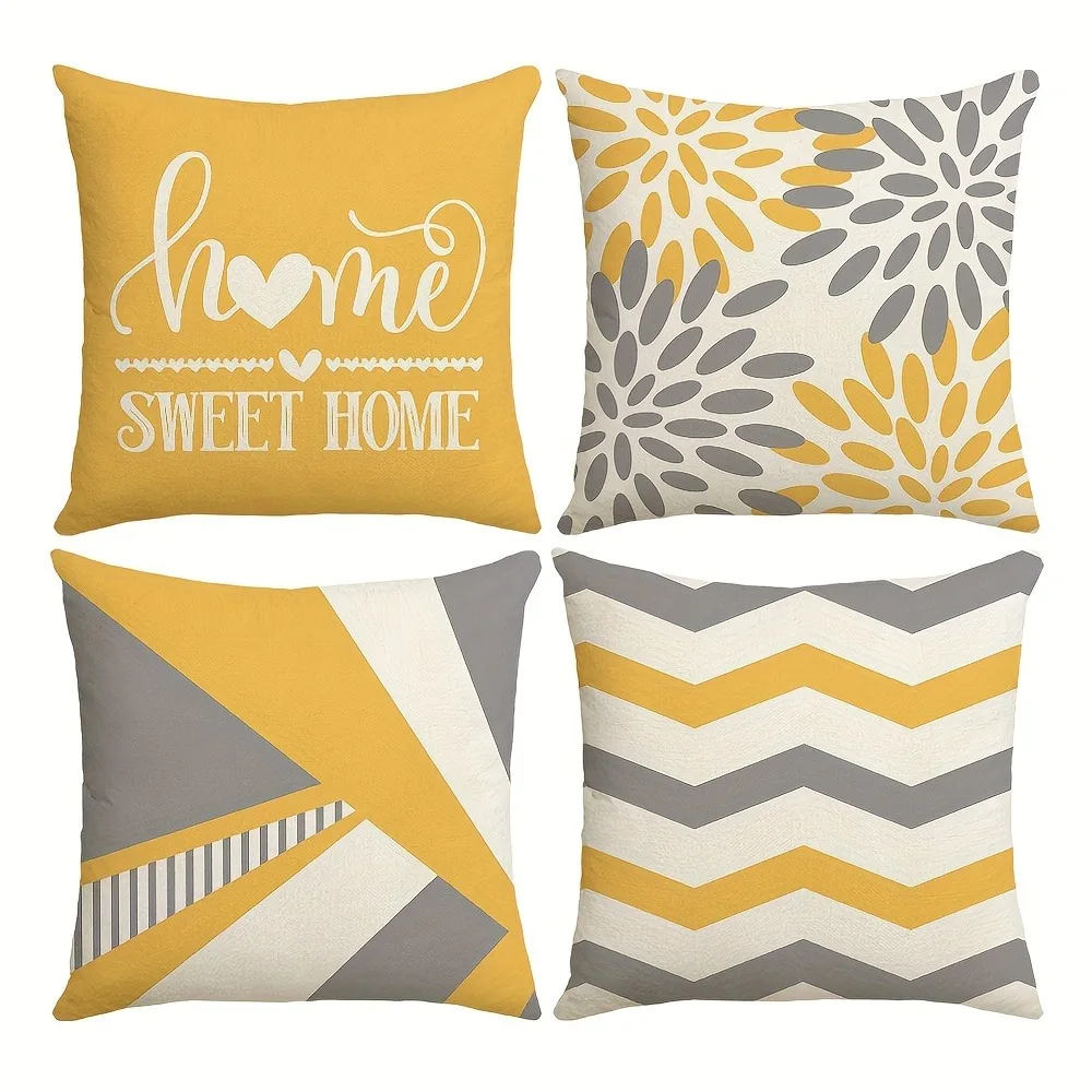 Pillow Cases Anime Pillow Cases Embroidered SWEET HOME decoration fashion yellow gray geometric pattern printing pillowcase