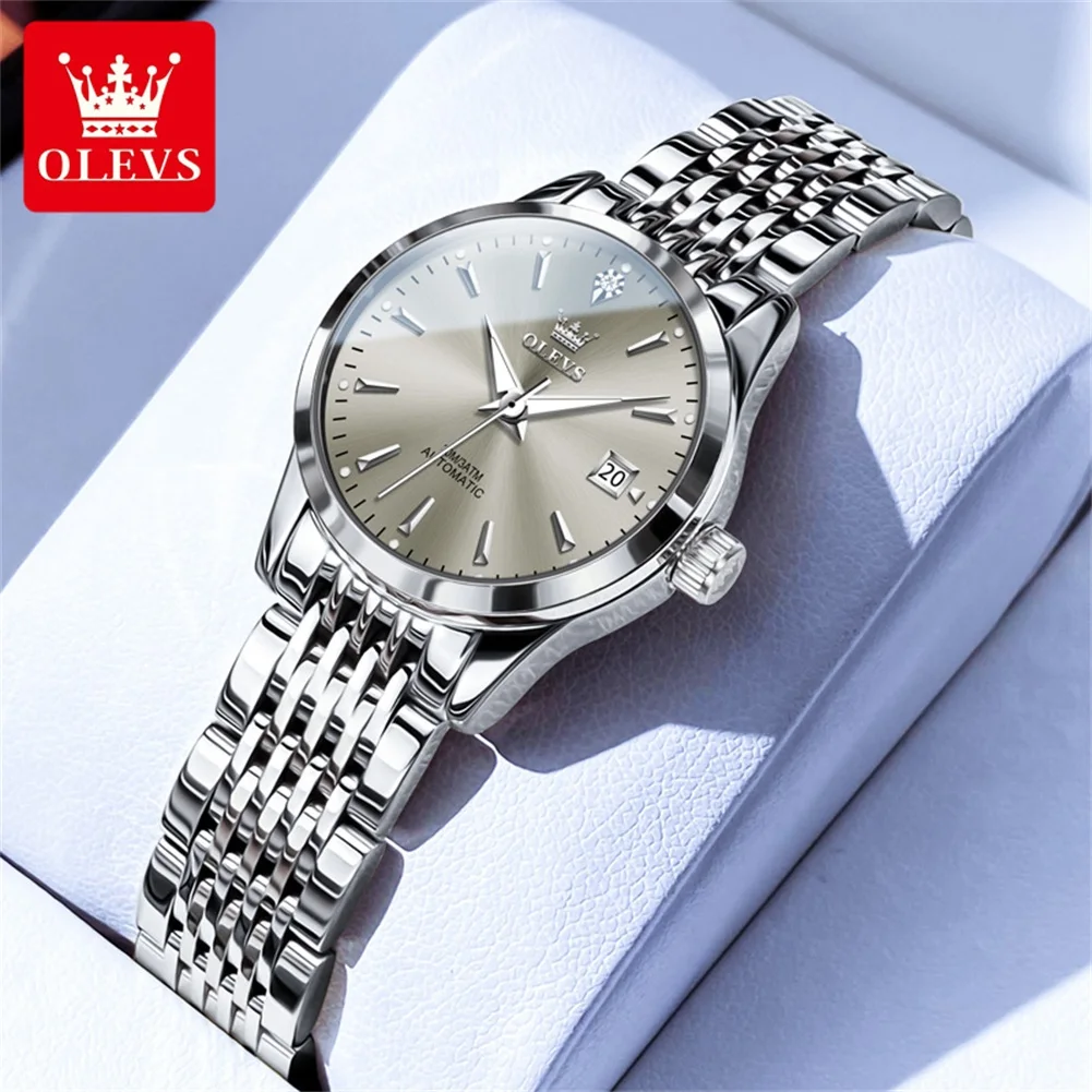 นาฬิกา OLEVS 6635 ของแท้ ระบบจักรกล สำหรับผู้หญิง แบรนด์ดัง ตัวเรือนสแตนเลส กันน้ำ เรืองแสง พร้อมปฏิทิน นาฬิกาข้อมือผู้หญิงสุดหรู
