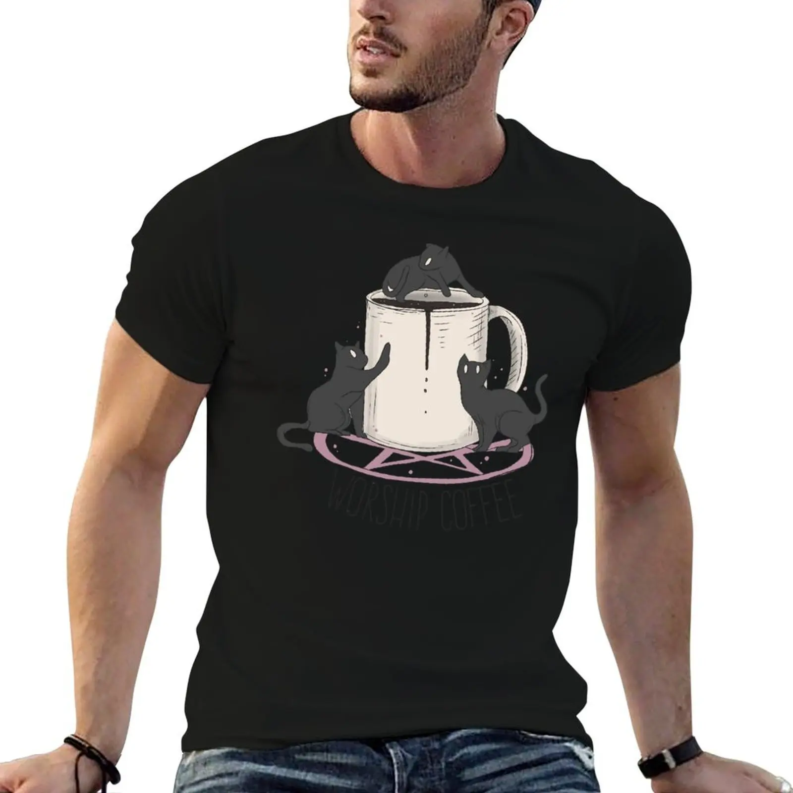 

Worship coffee kittens T-Shirt cotton t shirt pack funny t shirts man man t shirt designer T-shirt