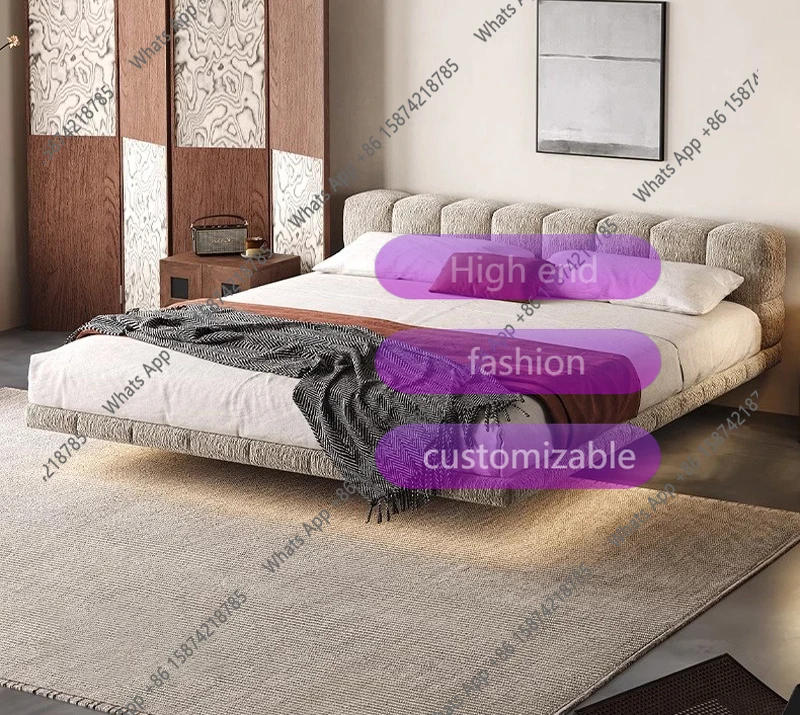 

Кровать JJ Puff, подвесная кровать для главной спальни, современная, простая, из ткани шенилл, с мягким тканевым покрытием, двуспальная, 1.8 м.