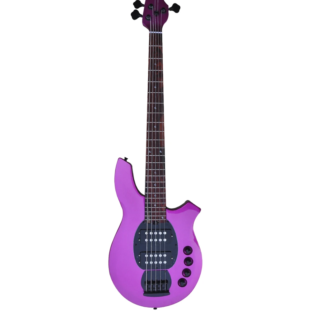 Flyoung 5 Strings Light Metal Purple Active M Electric Bass Guitar with Rosewood Fretboard 18V Battery