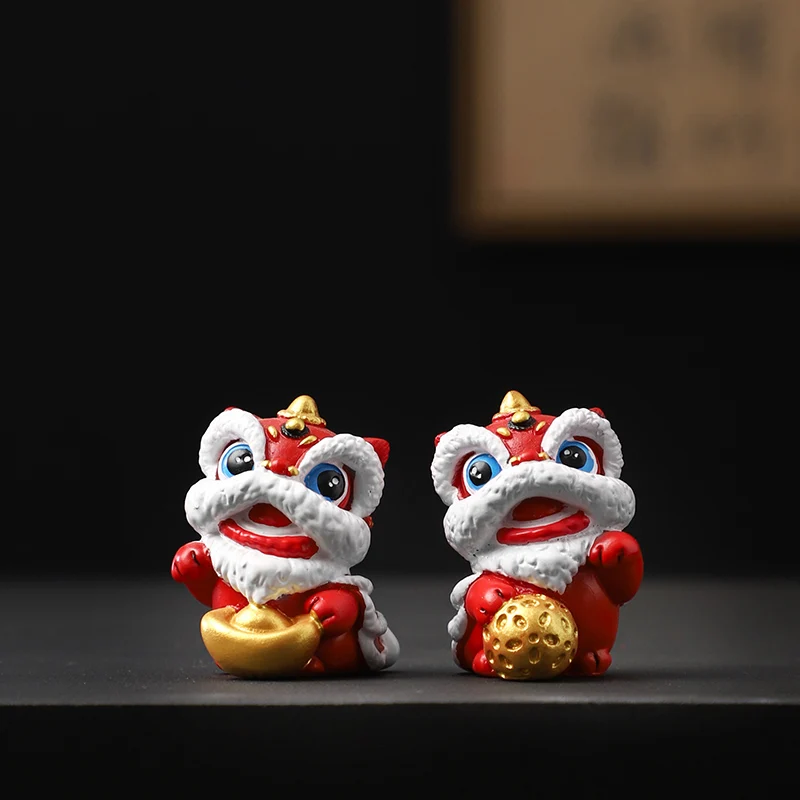 Chinese Style Stone Lion Figurines & Miniatures Modern Aesthetic Bedroom Room Figurines Originality Cute Home Decor Statua FYFM